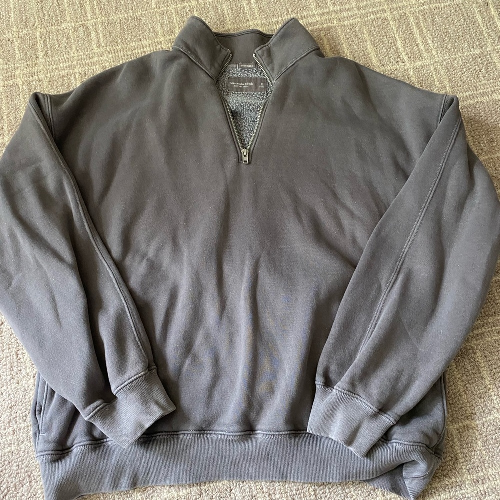 Men's Abercrombie & Fitch Oversized Vintage wash Gray Half-Zip Sweater